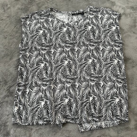 Tahari 100% Linen Blouse Shirt Top XXL Women's Black White Vacation Tropical - Picture 1 of 5